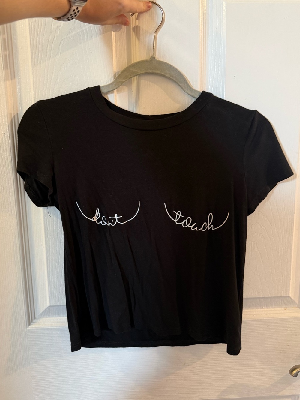 TeenBell Black Tee with White Label “Don’t Touch” SMALL
